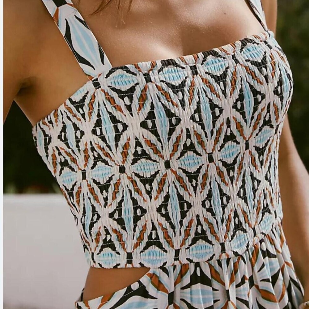 Free People Printed Cutout Jumpsuit 042 A